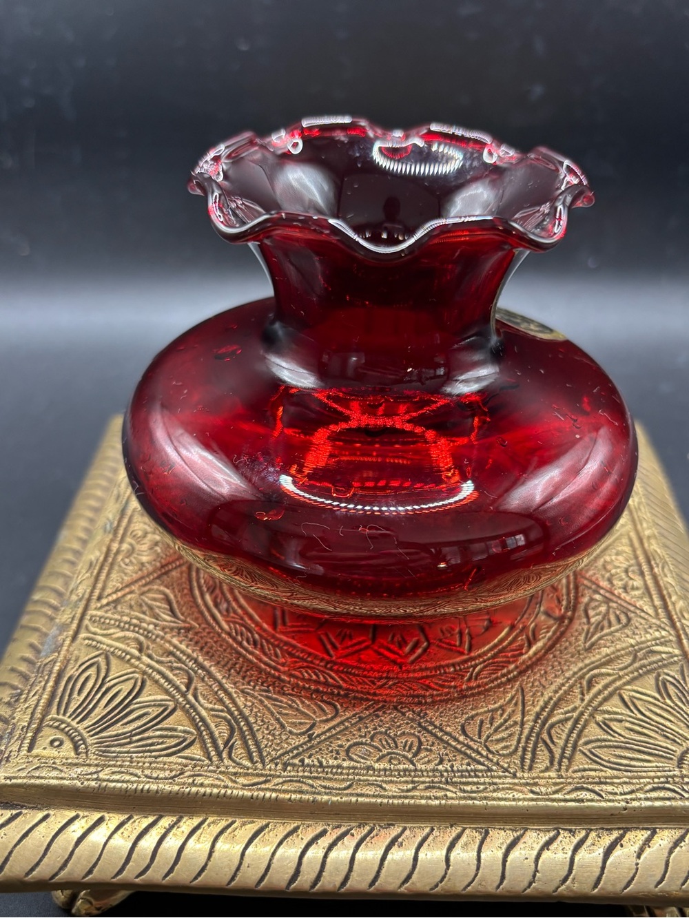 Royal Ruby Anchorglass Ruby Red Ruffled Glass Vase - Picture 7 of 9